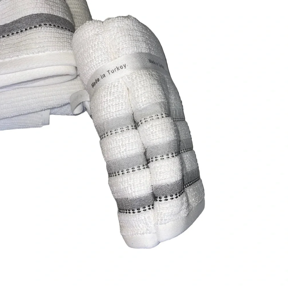 Brooks Brothers Turkish Towel set 2 Bath towels, 2 hand towels white gray NWT